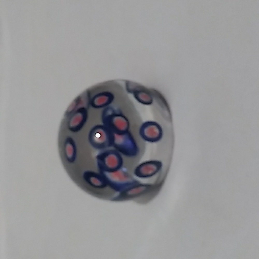 Small Round Paperweight Millefiori Pattern Purple, Red and White Glass